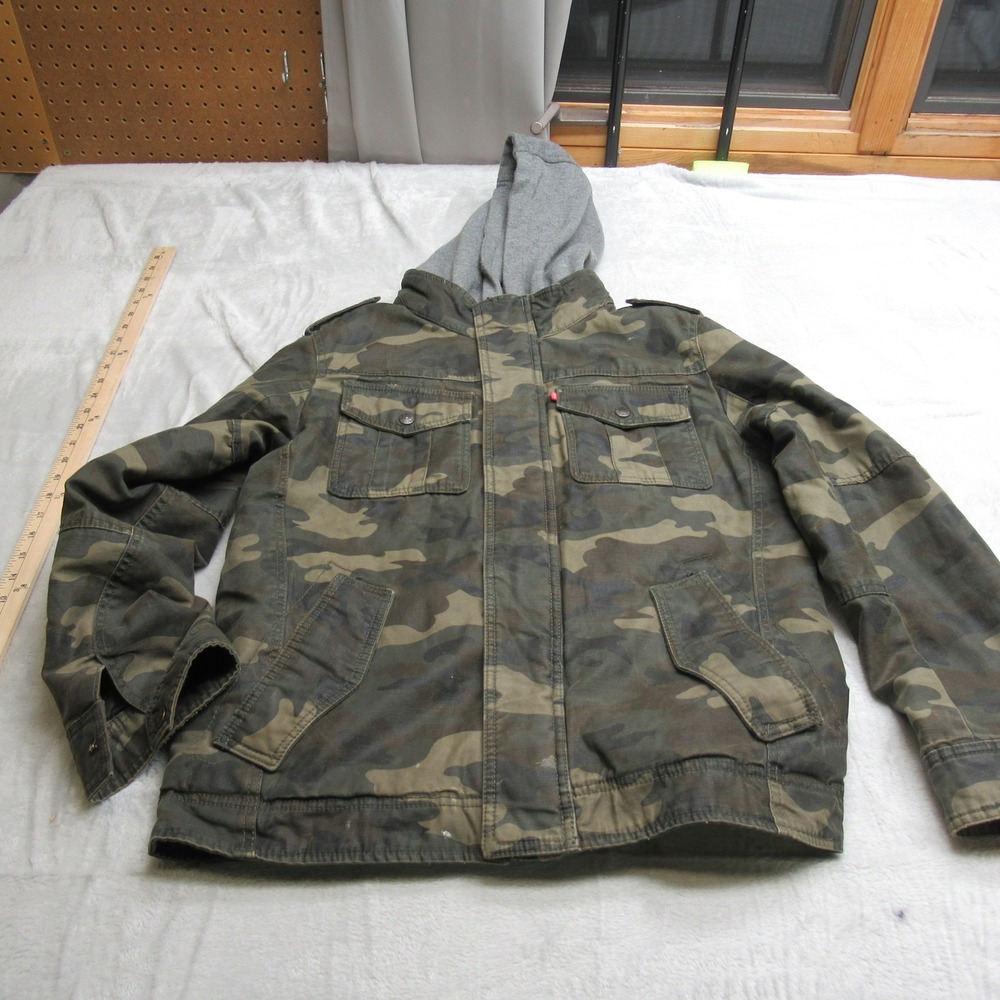 Levi Jacket Women Small Camo Sherpa Lined Hood Utility Heavyweight Rugged Winter
